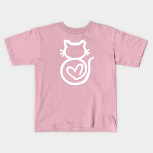 Kitty Heart Outline White Kids T-Shirt